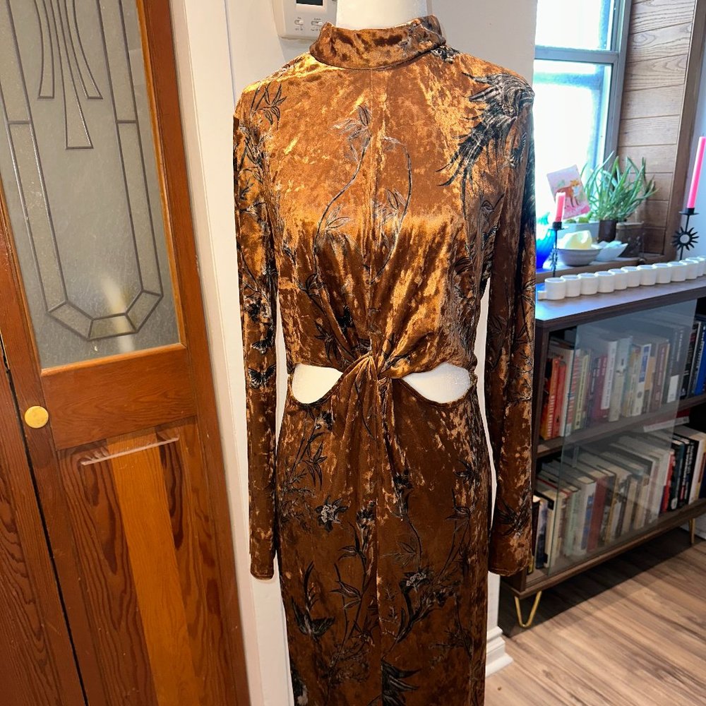 Hope & Ivy - Velvet Bronze with Floral Pattern Dress